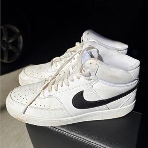 Nike Court Vision Mid Next Nature White and Black Textured Sneakers